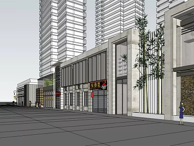 Modern Commercial Street With High Rise Buildings Shop Fronts And Pedestrian Areas 3d model