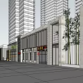 Modern Commercial Street With High Rise Buildings Shop Fronts And Pedestrian Areas