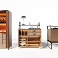 Modern Wooden Sideboard With Metal Frame Storage Shelves Drawers And Display Compartments