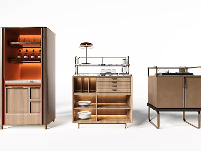 Modern Wooden Sideboard With Metal Frame Storage Shelves Drawers And Display Compartments 3d model