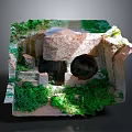 Ancient Stone Structure With Cave Like Openings Surrounded By Green Vegetation 3d model