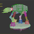 Detailed Metallic Mechanical Walker Model With Icicles On White Base And Mechanical Legs