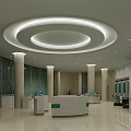Modern Bank Lobby Interior Featuring Columns Counters Seating And Bright Lighting 3d model