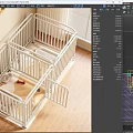 White Pet Playpen With Fenced Design Red Toy Bone And Food Bowls On Wooden Floor
