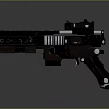 Modern Tactical Weapon With Scope Red Light Indicator Black Metal Body And Grip