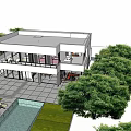 Modern Detached Villa With Swimming Pool Large Glass Windows And Lush Greenery