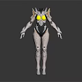 Futuristic Humanoid Design Featuring White Mechanical Armor Yellow Accents And Intricate Patterns