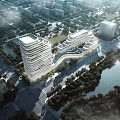 Unique Modern Office Building With Curved Architecture Along Waterfront And Urban Greenery