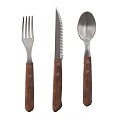 Cutlery Set with Fork Knife Spoon and Wooden Handles Metal Material