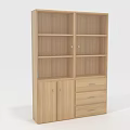 Modern Wooden Bookcase With Multiple Open Shelves Cabinet Doors And Drawers