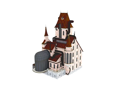 Ancient Architecture With Spires Towers Red Brown Roofs Stone Base And Arched Windows 3d model