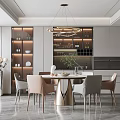 Modern Restaurant Interior With Dining Table Stylish Chairs Pendant Light And Wine Cabinet Design 3d model
