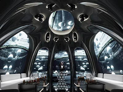 Futuristic KTV Interior With Dome Ceiling And Modern Seating Areas 3d model