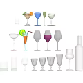 Stylish Wine Bottle And Various Wine Glasses With Different Colors And Designs