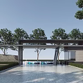 Modern Entrance Gate Design With Surrounding Trees Paved Driveway And Lush Greenery