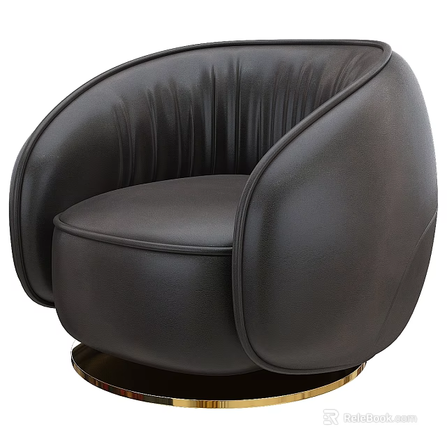 Modern Black Leather Accent Chair With Curved Backrest And Gold Base 3d model 