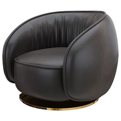 Modern Black Leather Accent Chair With Curved Backrest And Gold Base 3d model