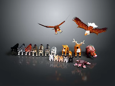 Various Detailed Animal Figurines With Flying Eagles Horses Deer Bears And Smaller Models 3d model