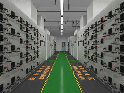 Data Center Interior With Neatly Arranged Server Racks Green Pathway And Bright Lighting 3d model