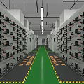 Data Center Interior With Neatly Arranged Server Racks Green Pathway And Bright Lighting 3d model