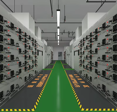 Data Center Interior With Neatly Arranged Server Racks Green Pathway And Bright Lighting 3d model