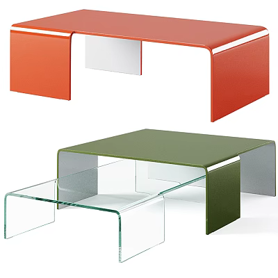 Modern Coffee Table With Green Glass Top And Orange Metal Frame Design Style 3d model