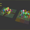 Cartoon Pixel Art Scenery With Colorful Trees Path And Colored Ground Areas