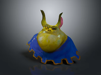 Fantasy Character Creature Yellow Chubby with Horns Pink Ears and Blue Outfit Yellow Trim 3d model