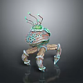 Unique 3D Designed Mechanical Creature with Green Tentacles and Patterned Legs