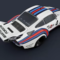 White Martini Racing Race Car With Blue Red Stripes Number 4 Rear Spoiler