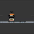 Orange and white passenger train on railway platform with multiple carriages and rail tracks