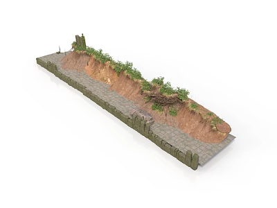 Modern Terrain Model Featuring Stone Path Dirt Slope And Green Vegetation 3d model