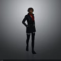 Human Character Wearing Black Coat Red Scarf Black Stockings And Boots In Standing Pose