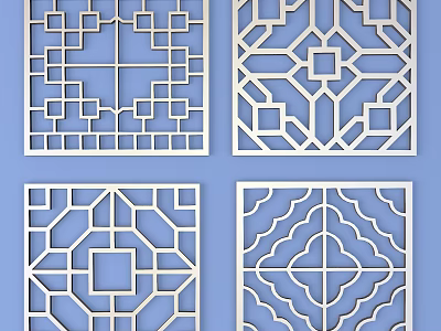 Decorative Square Lattice Windows With Various Intricate Patterns For Home Decor 3d model