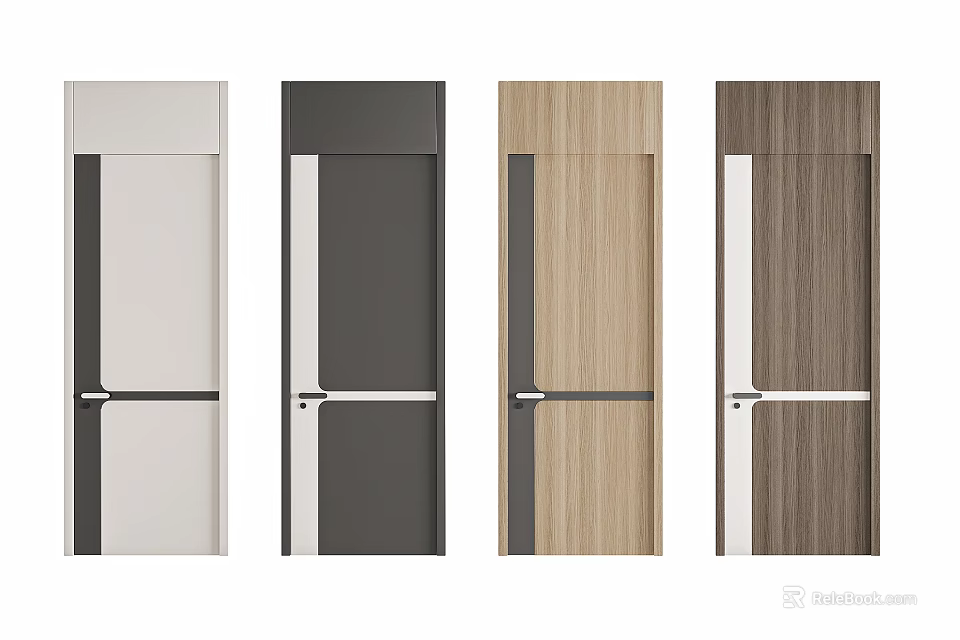 Modern Stylish Hinged Doors In White Gray And Wooden Finishes For Home Interior 3d model 