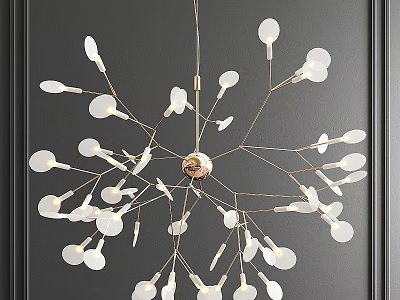 Modern Chandelier With Branch Like Brass Structure And White Round Shades 3d model
