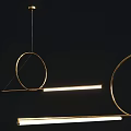 Modern Chandelier With Curved LED Light Strip And Golden Circular Rings Design