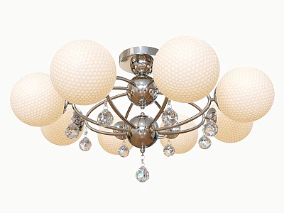 Elegant Ceiling Light With White Honeycomb Spherical Shades Silver Frame And Crystal Pendants 3d model