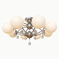 Elegant Ceiling Light With White Honeycomb Spherical Shades Silver Frame And Crystal Pendants