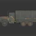 Vintage Military Truck With Camouflage Paint And Canvas Cover Six Wheel Design