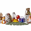 Cute Plush Animal Dolls With Backpack Lantern Leaf And Wooden Box