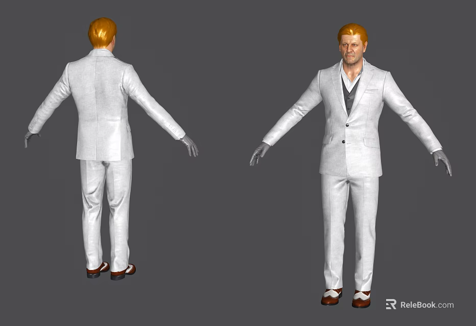 Game Movie Character With Blonde Hair White Suit Dark Vest Brown Shoes Gray Gloves 3d model 