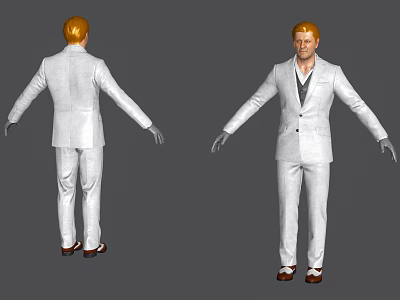 Game Movie Character With Blonde Hair White Suit Dark Vest Brown Shoes Gray Gloves 3d model