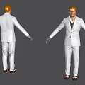 Game Movie Character With Blonde Hair White Suit Dark Vest Brown Shoes Gray Gloves