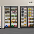 Poliform Display Refrigerators With Glass Doors Filled With Various Beverages And Food