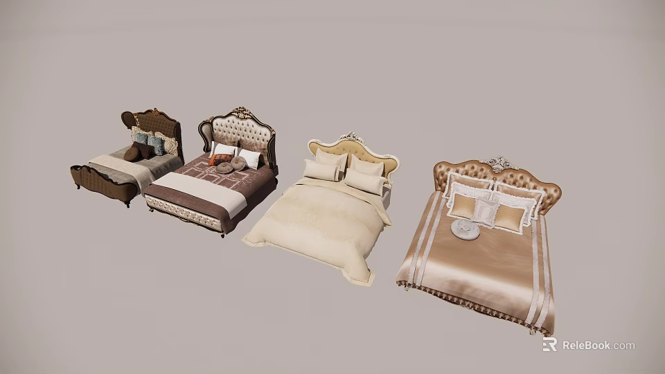 Elegant Double Bed Designs With Carved Headboards And Soft Bedding Styles 3d model