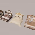 Elegant Double Bed Designs With Carved Headboards And Soft Bedding Styles 3d model