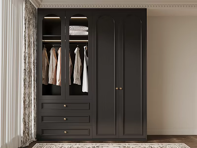 Elegant Modern Wardrobe With Glass Doors Hanging Clothes Folded Layers And Drawers 3d model
