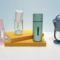 Stylish Daily Electrical Appliances With Modern Design In Pink Silver Green Blue On Yellow Platform