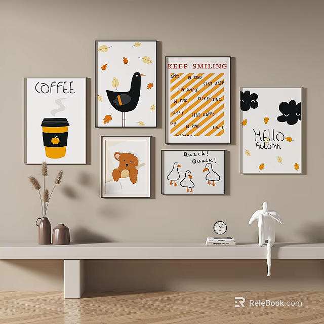 Abstract Art Wall Decor With Cute Elements And Quotes 3d model